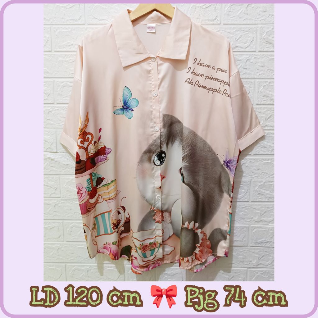 Kemeja wanita jumbo satin silk cat
