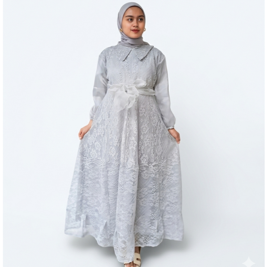 ( Terbaru ) Gamis brukat / Gamis Brukat kombinasi Organza Mutiara / Gamis Organza kombinasi