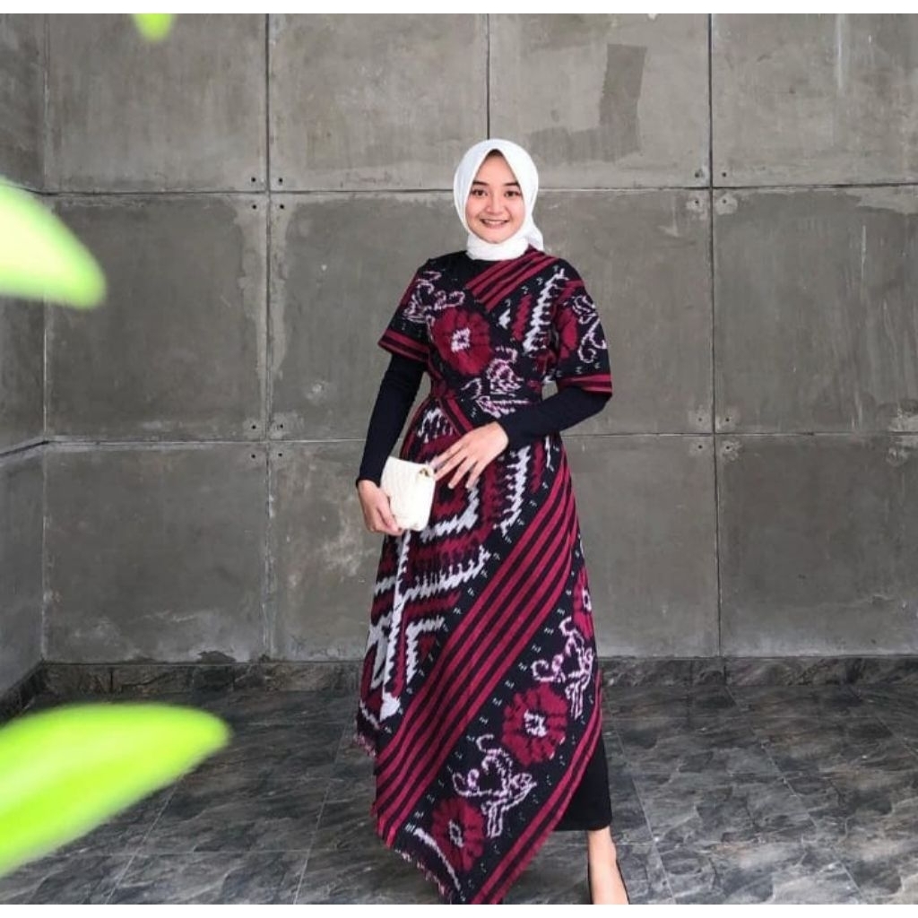 Dress Tenun ,Gamis Tenun model asimetris