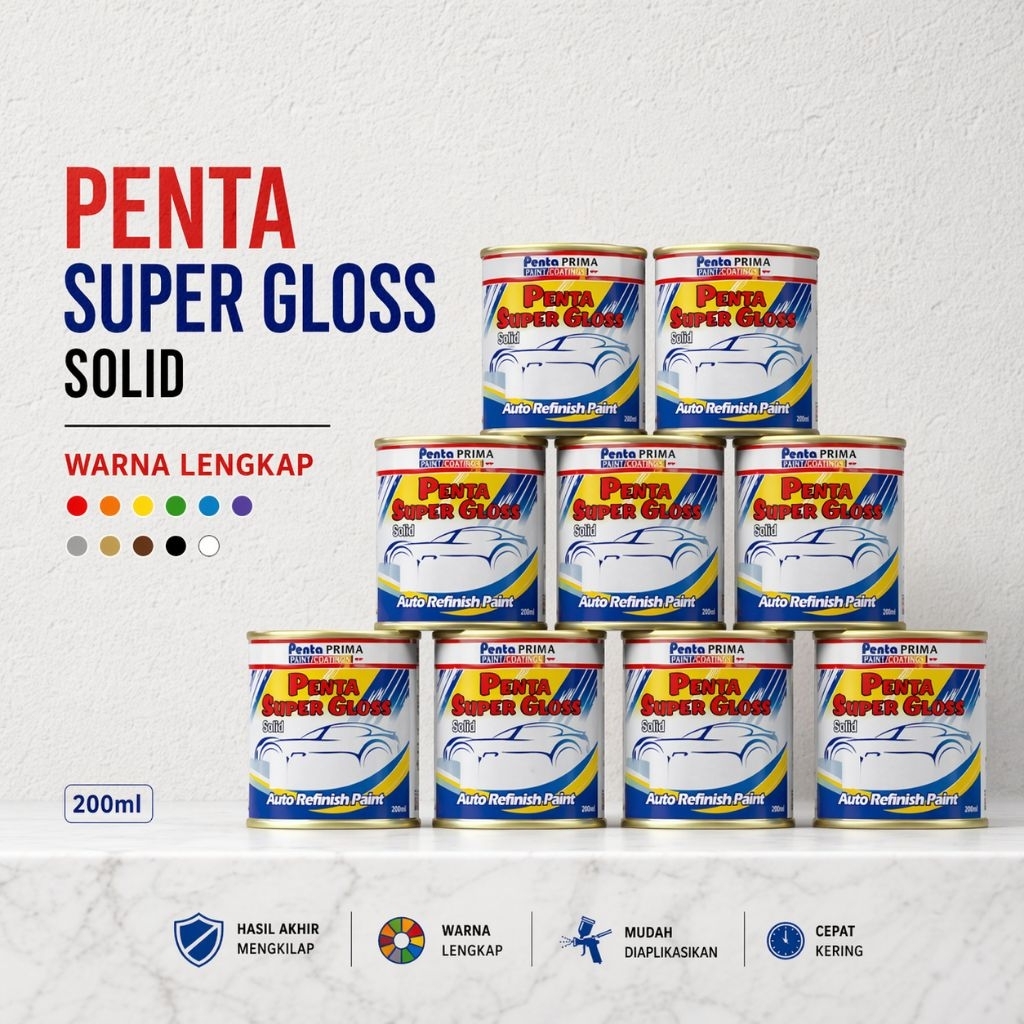 Cat penta super gloss nc solid-200ml varian lengkap hijau/hitam/putih/silver/kuning/orange/merah/mar