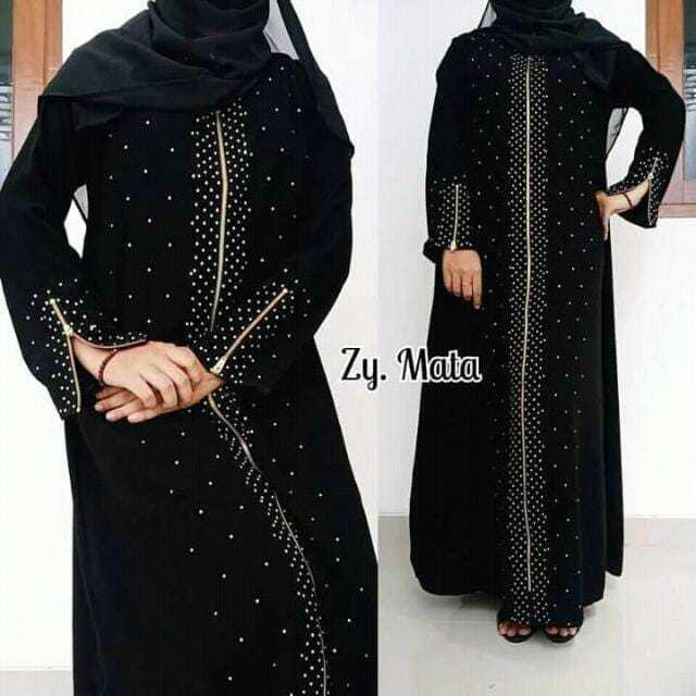 Abaya Bordir ziper mata-promo dadakan-fashion muslim-abaya syari jumbo xxl-gamis kekinian-gamis kond