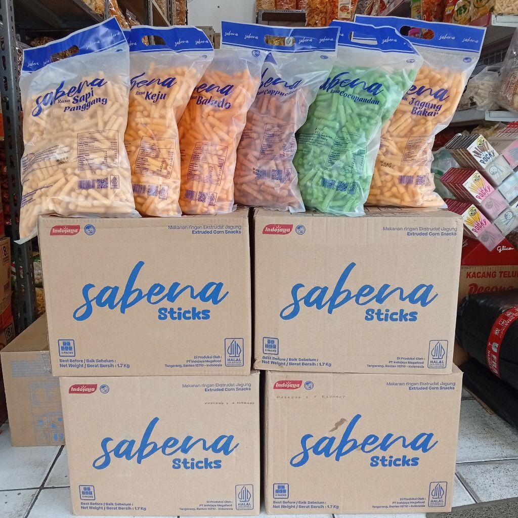 Stik Sabena 1 Dus Isi 5 Pack Varian Rasa Balado, Keju, Jagung Bakar, Sapi Panggang, Cocopandan, Capp