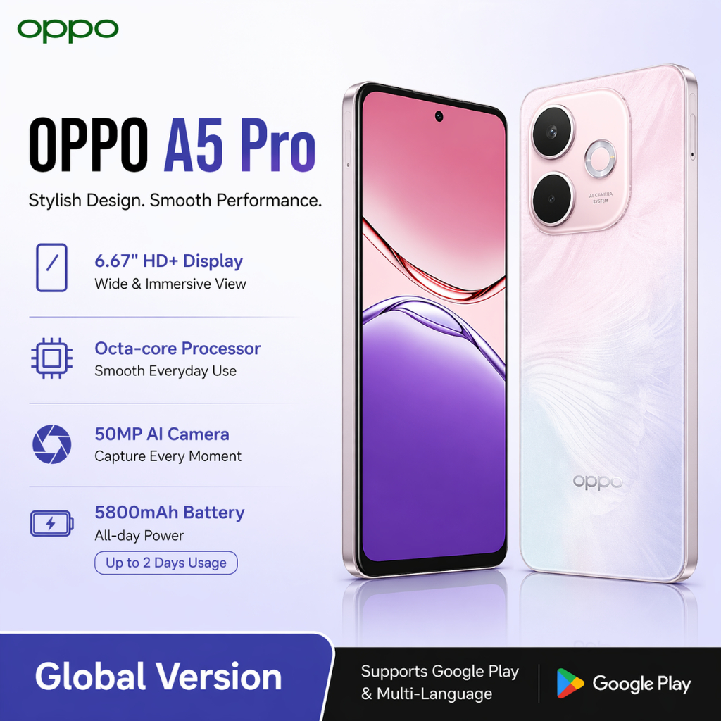 OPPO A5 Pro 5G 8GB+256GB Smartphone 6.67" 120Hz Display 5800mAh Battery 50MP Camera NFC Fast Chargin