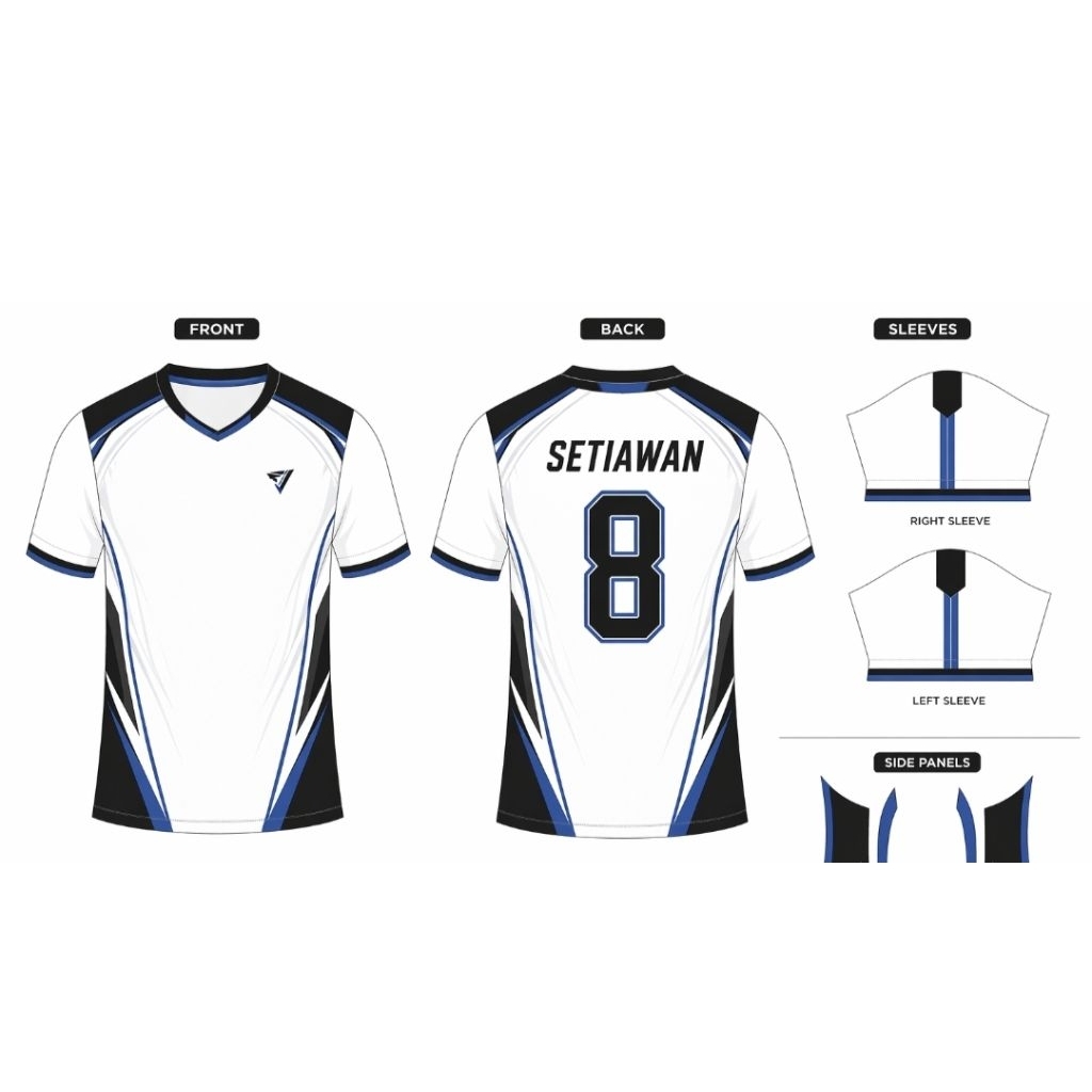 Jersey Printing Motif Square Biru muda Putih Custom Jersey Futsal Jersey Sepakbola
