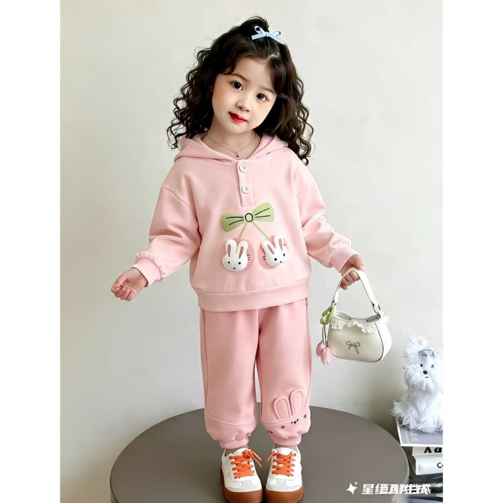 Setelan Anak Perempuan Korean Style Premium 1-4 Tahun - Baju Sweater Hoodie Anak Cewek Motif Rabbit 