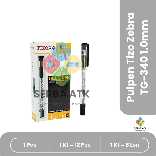 [12 pcs] Pulpen/Pena/Ballpoint cair Tizo zebra TG-340 untuk tanda tangan 1.0mm hitam/biru