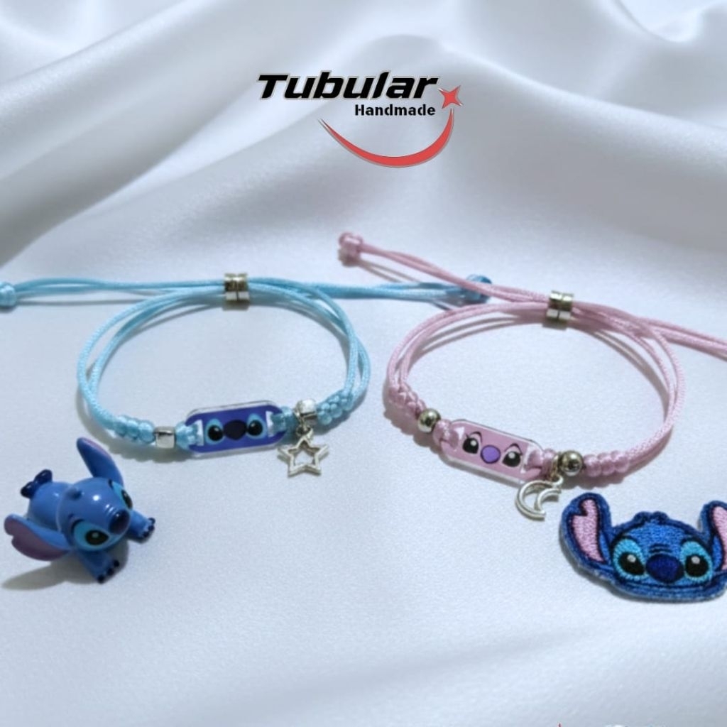 Gelang Couple Pasangan Lilo Stitch Tali Satin Liontin Bulan bintang