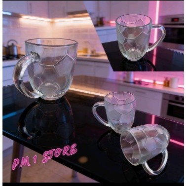6Pcs Gelas Kopi Kaca motif /Gelas kopi Gagang Gelas Harian Motif Miror Estetik ( COD )