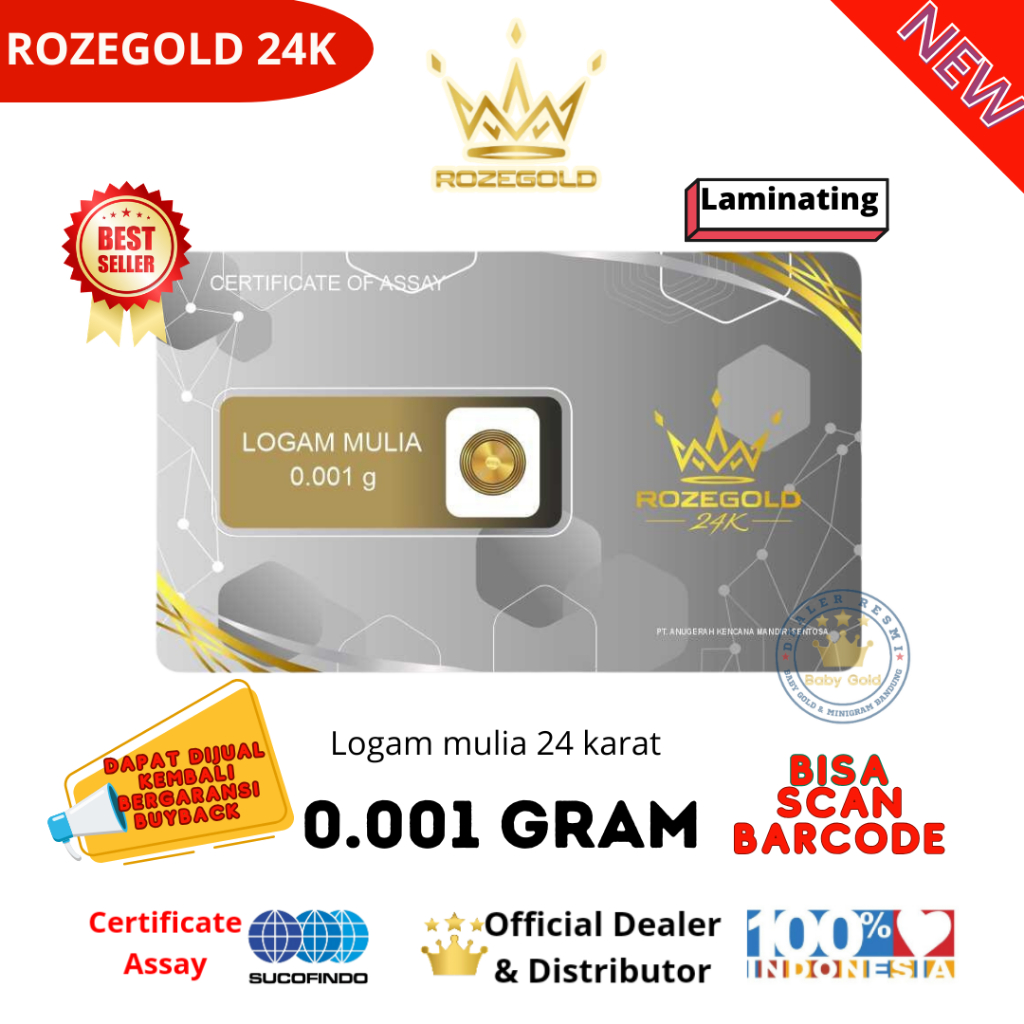ROZEGOLD 24K 0.001 Gram Logam Mulia 24 Karat ( BISA SPAYLATER )