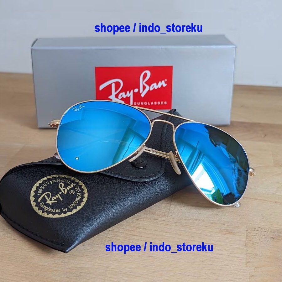 Kacamata Original Ray-Ban Aviator large metal lens blue