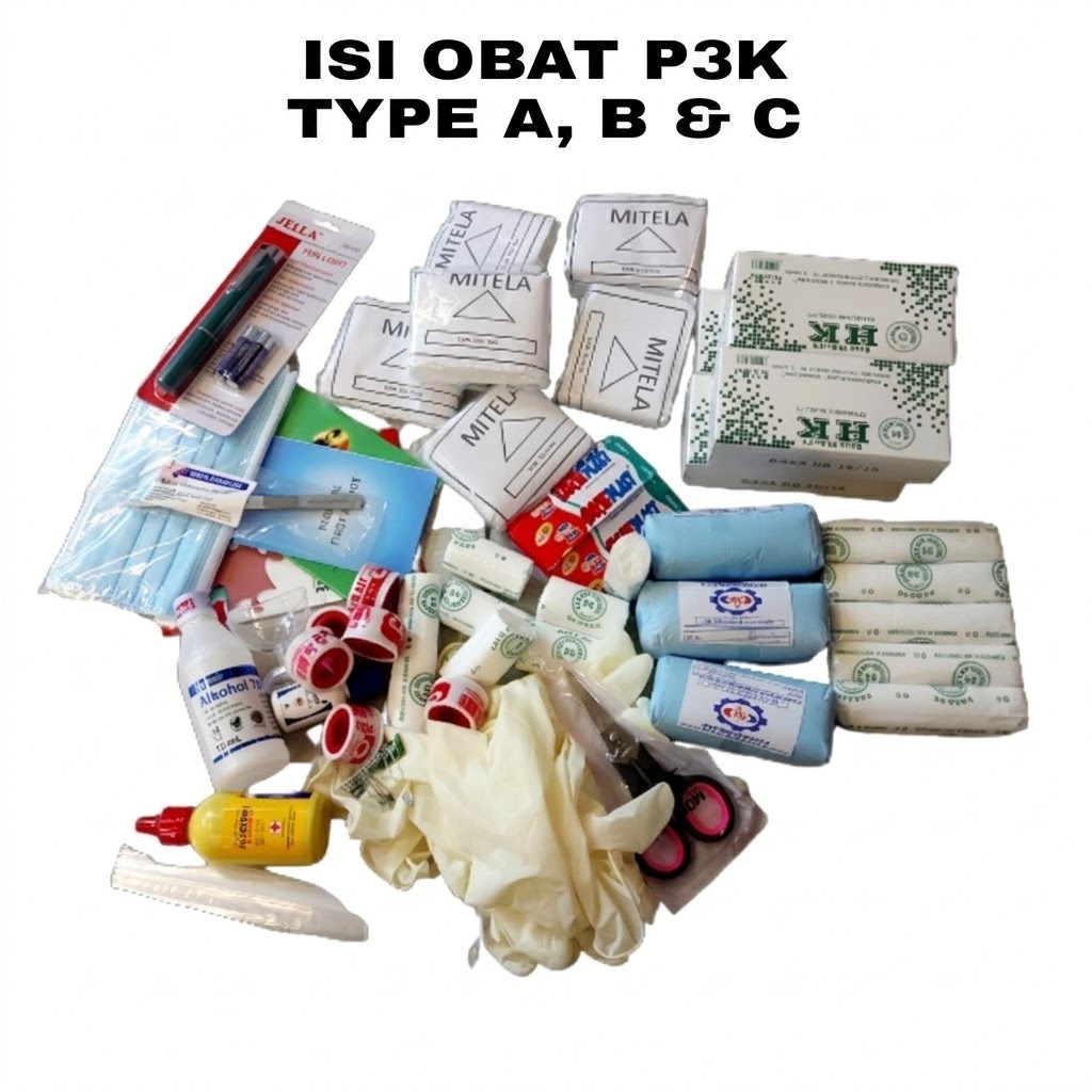 Isi Kotak P3K Lengkap Tipe A, B, C - Paket Obat P3K Dinding Standar K3