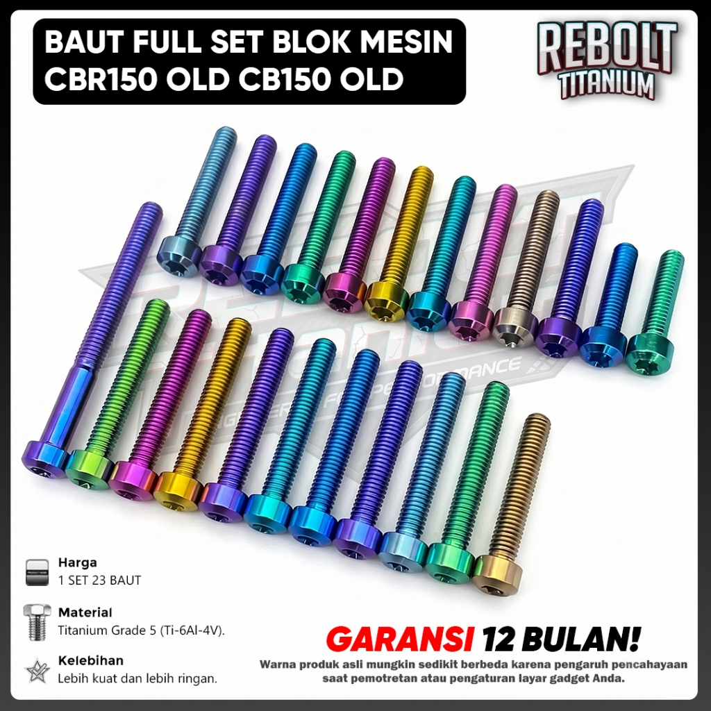 Baut Titanium Full Set Blok Mesin CBR 150 Old, CB 150 Old, CBR 150 Thailand GR5 REBOLT