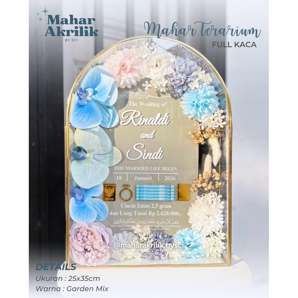 MAHAR TERARIUM KACA FULL BUNGA / MAHAR PERNIKAHAN TERARIUM / MAHAR FRAME KACA