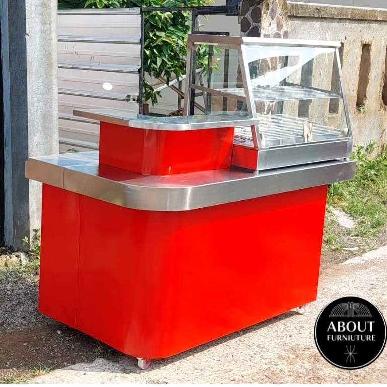 Meja booth stainless neon box fried chicken warmer / food warmer 150x70x90 cm / etalase food warmer