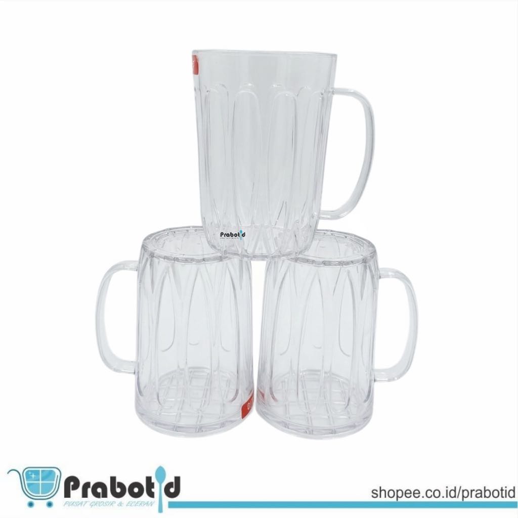 GELAS AKRILIK GAGANG 400ML BENING | GELAS BENING PLASTIK 400ML PRABOTID