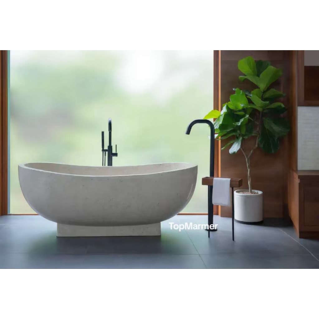 Top Bathtub Terrazzo Marmer, Gratis Packing Kayu & Afur Injak, Standing Bathtub Terasso Marmer