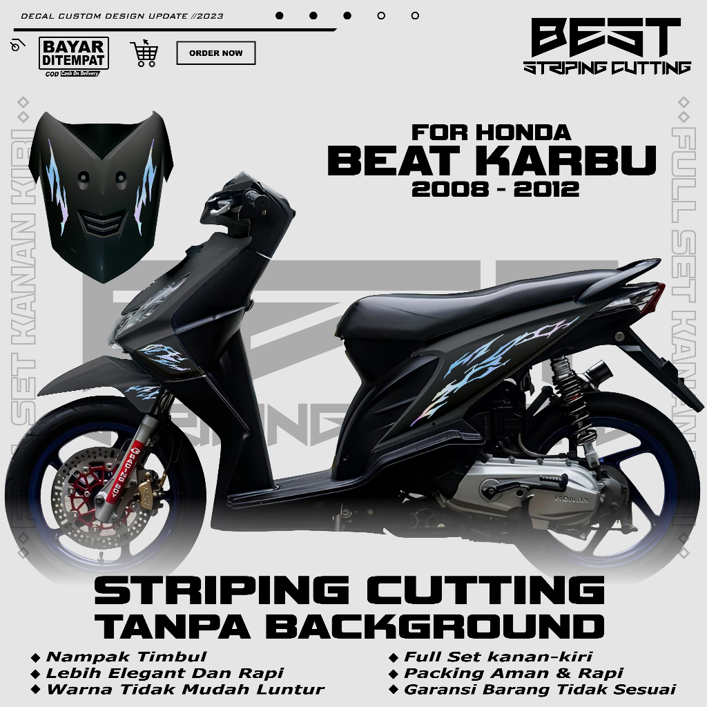 STRIPING BEAT KARBU VARIASI BINTANG | CUTTING STIKER BEAT KARBU BEAT OLD 2008 - 2012 KODE 100c