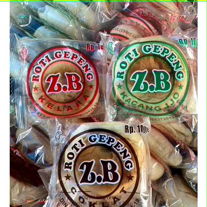 10 pcs Roti Gepeng Lembut Z.B dengan Rasa Coklat, Kacang Hijau, Kelapa
