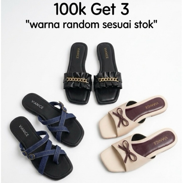 VIANICE Buy 1 get 2 - 100rb dapat 3pcs Sandal Wanita Elegan Sandal Sepatu Teplek Anti Slip Terbaru