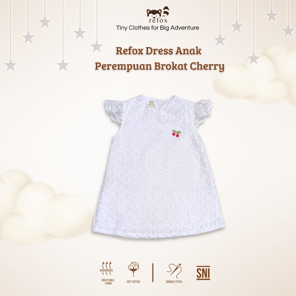 Refox - Dress Baju Anak 1-2 Tahun Perempuan Bahan Katun Brokat Hiasan Cherry