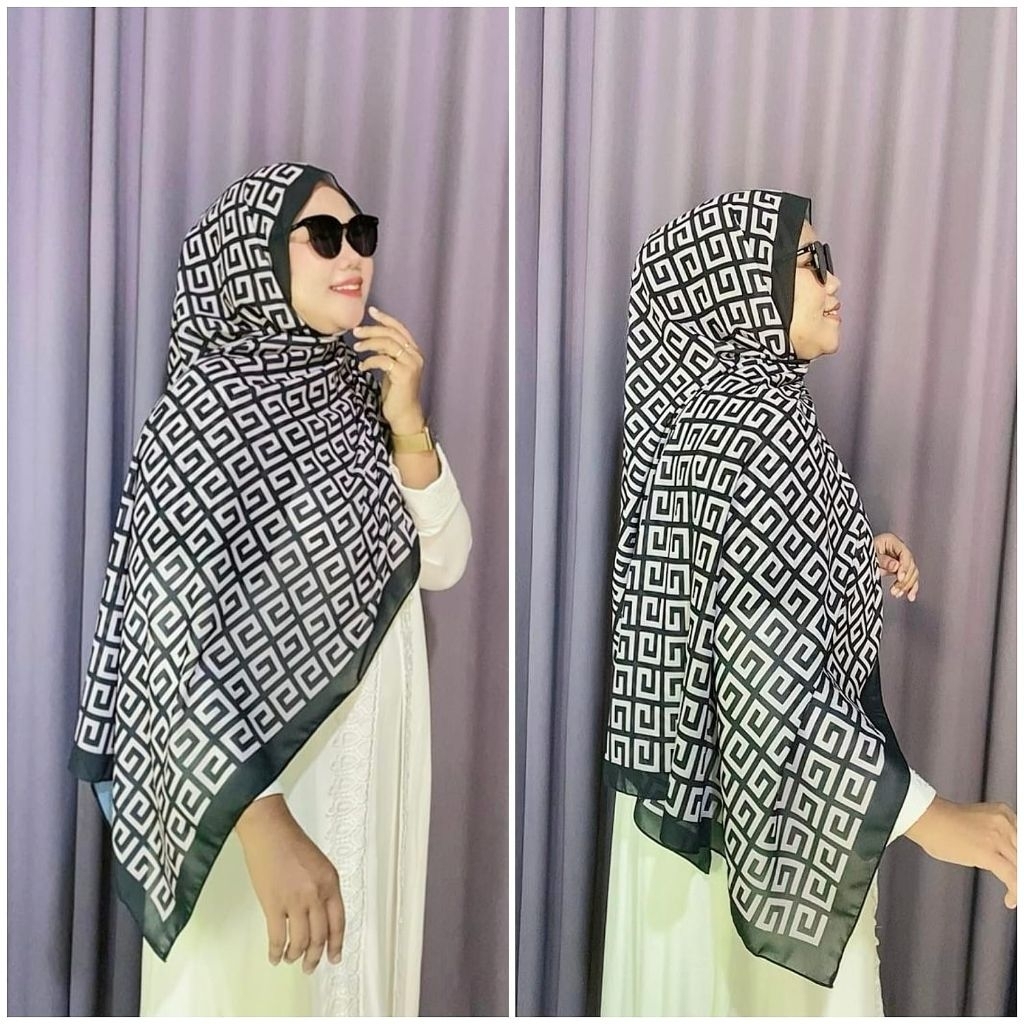 HIJAB PASHMINA CERUTY BABYDOLL MOTIF GARIS ABU HITAM KODE P37