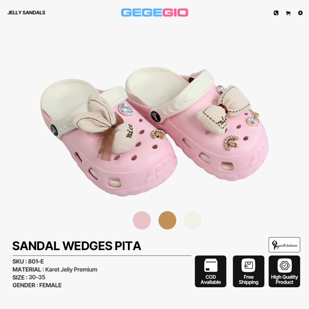 Sandal Wedges Baim Motif Pita Lucu EVA Rubber Empuk Tidak Bau Import Balance Size 801-E