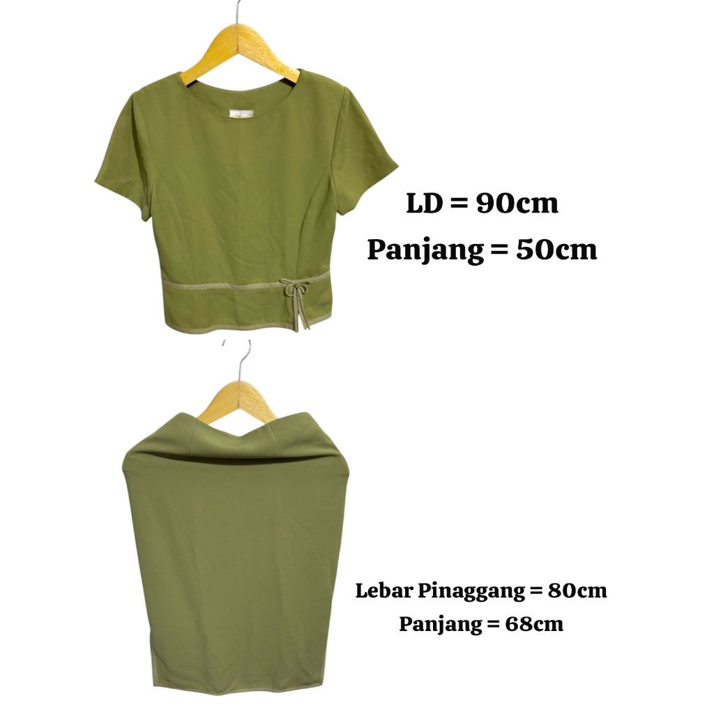 T38 - Setelan Baju dan Rok Warna Hijau bahan tebal premium