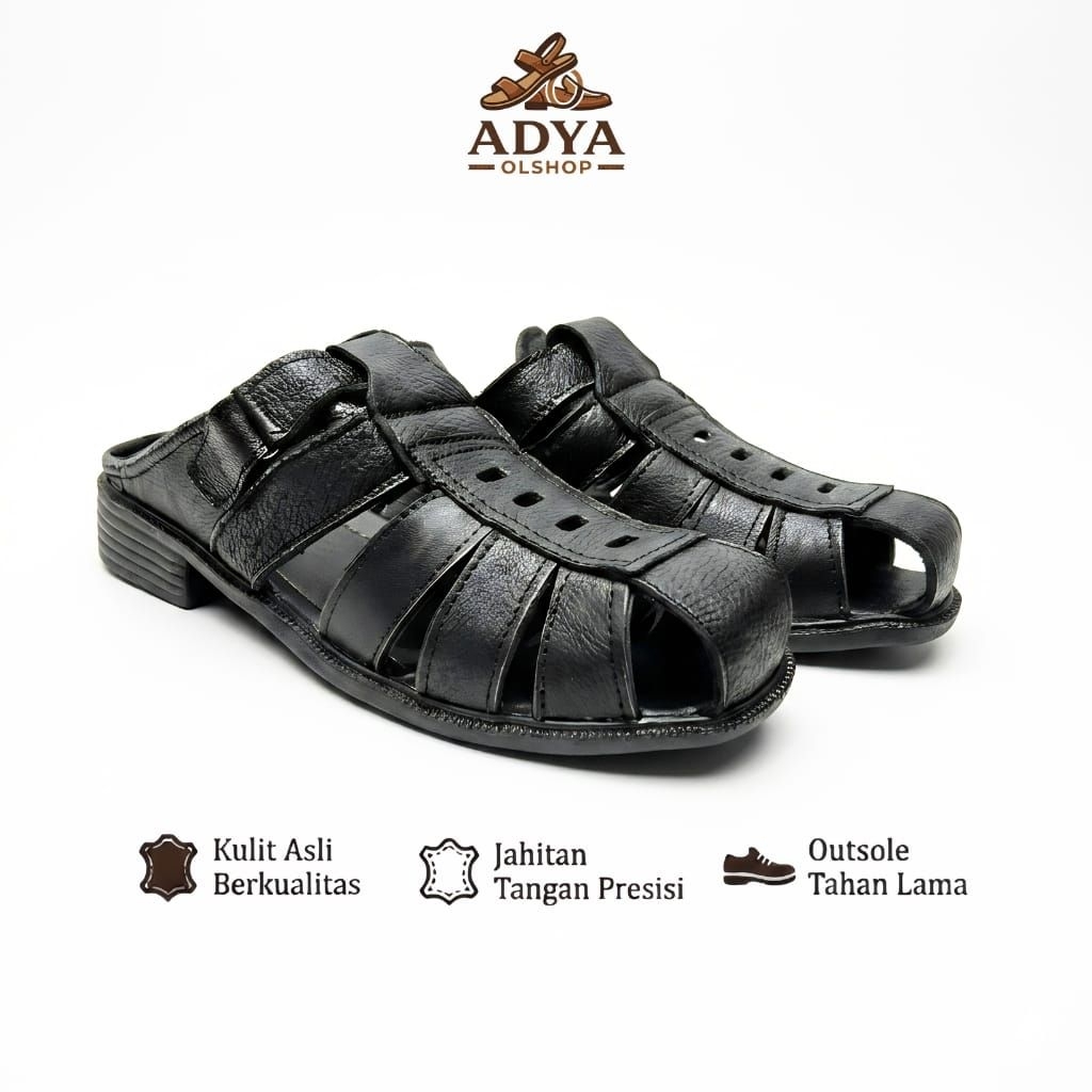 Sepatu Sandal Selop Pria Kulit Sapi Asli Premium Sandal Kulit Formal Casual Elegan Nyaman Awet Anti 