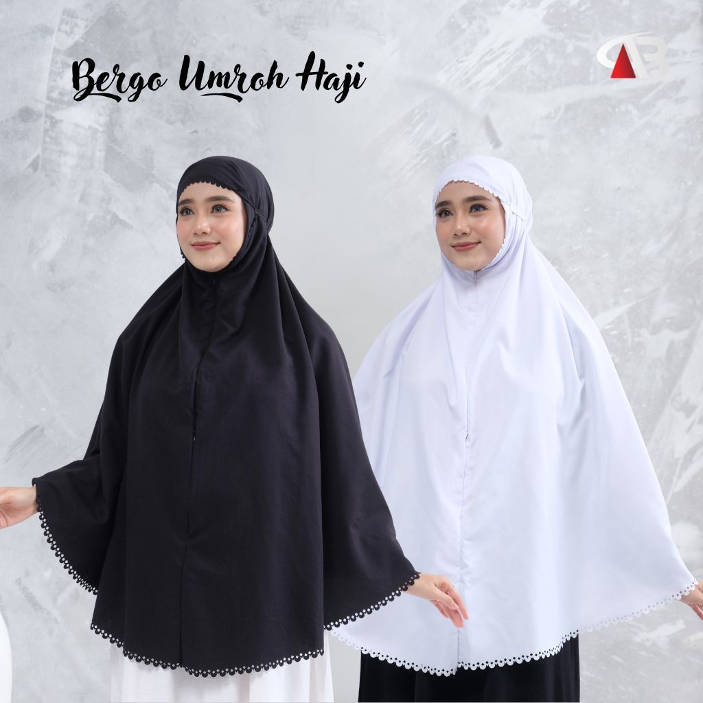 Bergo Haji Umroh Laser Cut Katun Premium Hitam Putih Bersaku