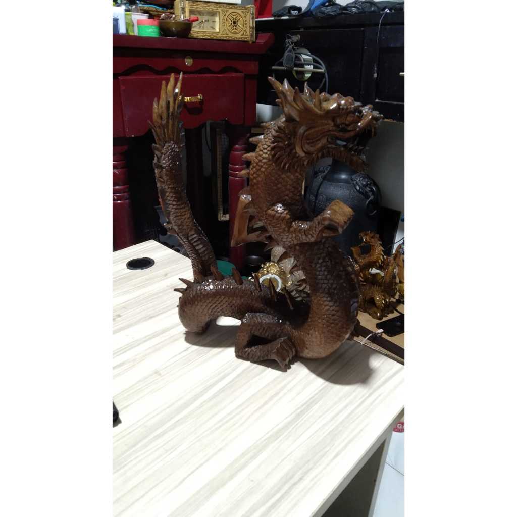 Patung Kayu Naga Kuno Jadul Antik