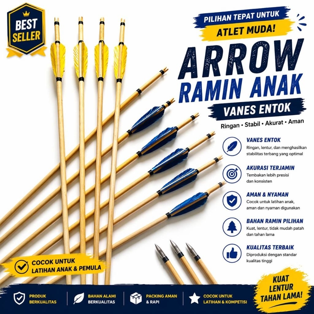 Arrow Ramin Anak Vanes Entok / 6 Pcs Olahraga Panahan Tradisional