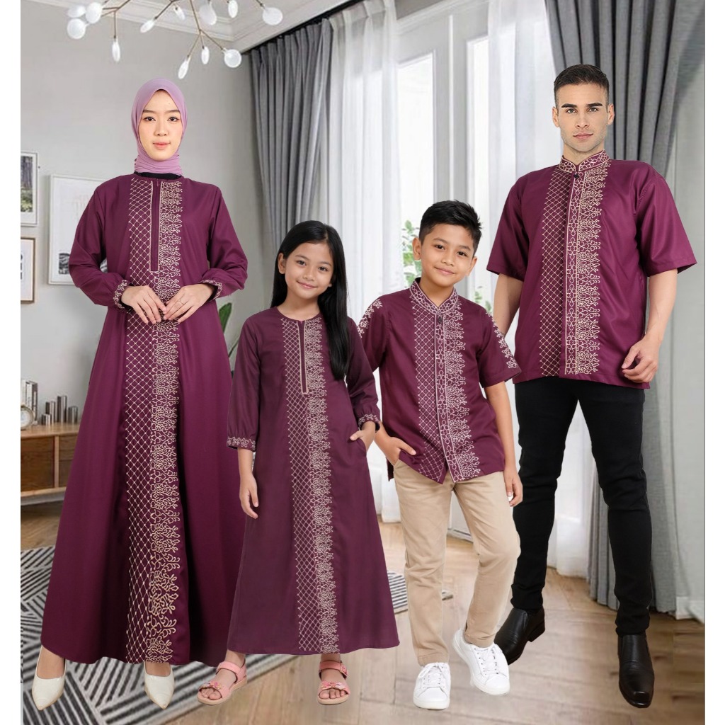 Gamis Veronika Dress Set Pasangan Suami Istri Toyobo Bordir Modern Mix Payed Swarowski Mewah Elegan 