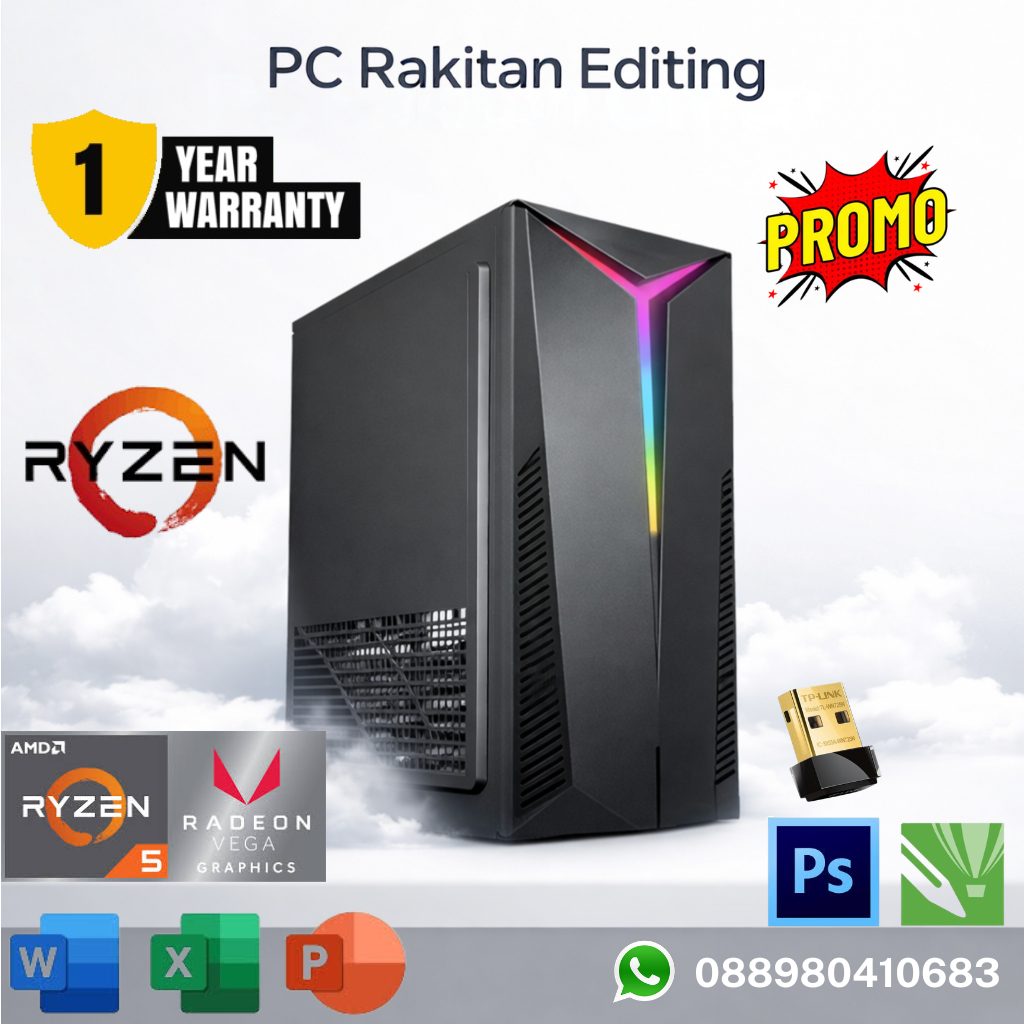 CPU Ryzen 5 5600GT RAM 8GB SSD 512GB PC Rakitan Ryzen 5 PC Editing CPU Komputer