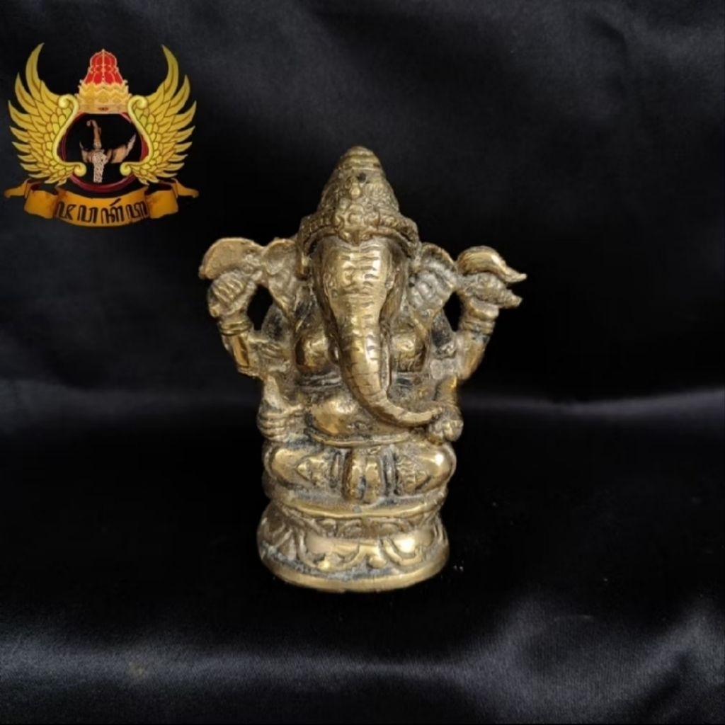 Miniatur Patung Dewa Ganesha Bahan Kuningan Warna Kuning Emas