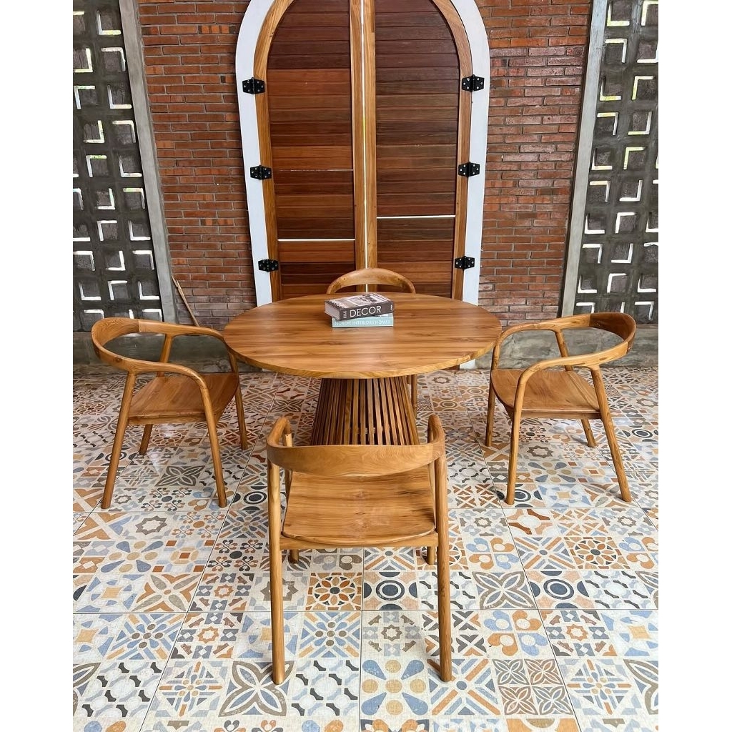 set meja makan bulat 4 kursi furniture jati jepara