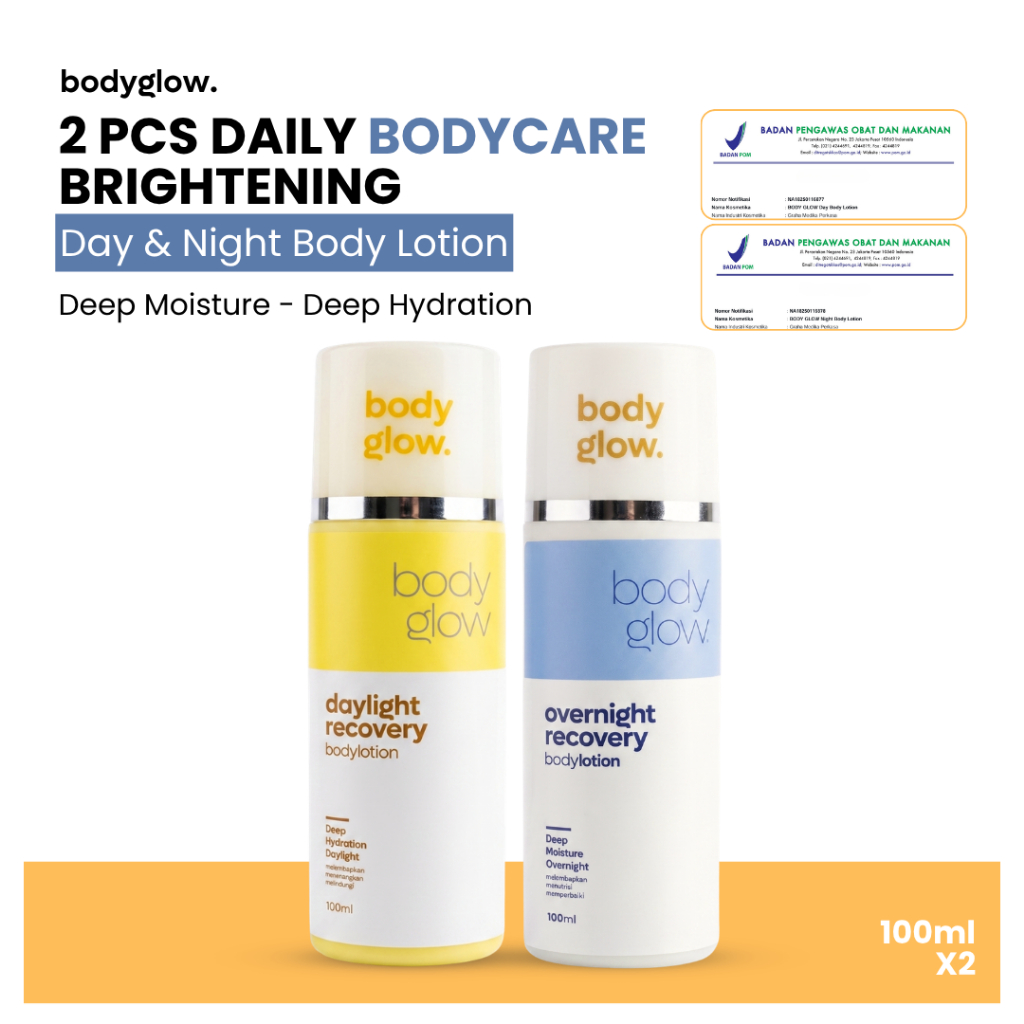 [BUNDLING 2 PCS] Body Glow Paket Siang + Malam Lotion Super Dosting 100ml Merawat Kulit - BPOM