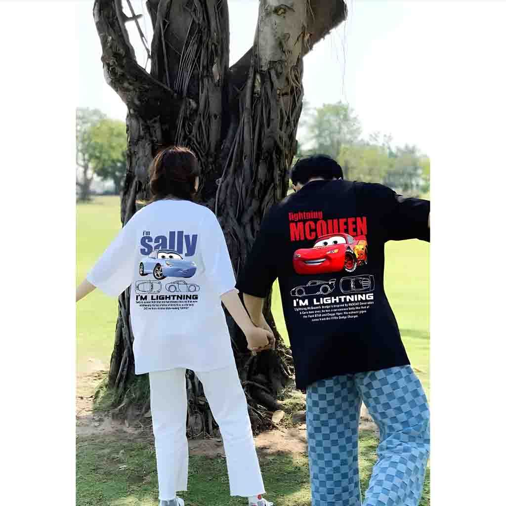 Kaos Couple Pasangan Lightning McQueen Dan Sally T- Shirt | Baju Pasangan pria dan wanita T-Shirt Ka