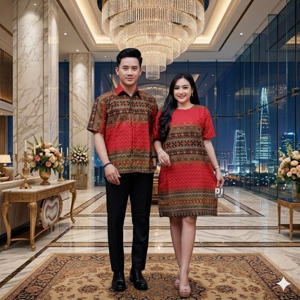 Couple dress batik harga sepasang motif anjani Merah