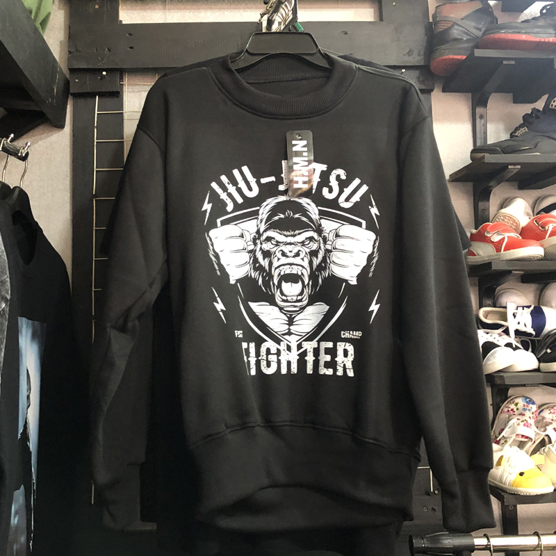 Sweater Jiu-Jitsu Fighter Jiu Jitsu Crewneck Bahan Black Cotton Fleece