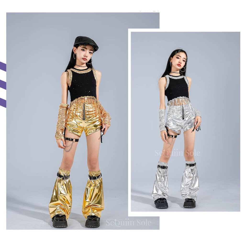 [READY STOCK] GS-01 Baju Dance Anak Import Silver/Gold Metalic HipHop Kpop