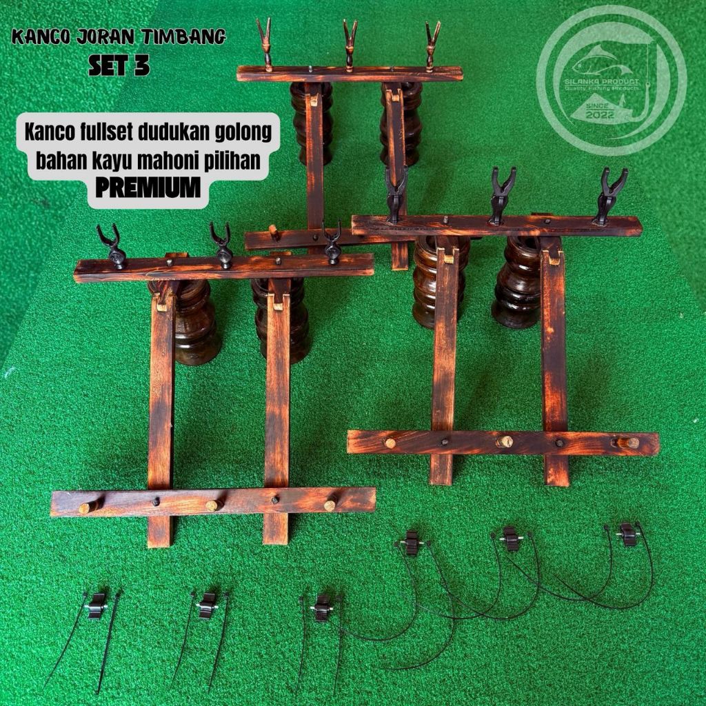 Kanco/standar/dudukan joran pancing sensitif Set 3,fullset dudukan golong bahan kayu mahoni PREMIUM