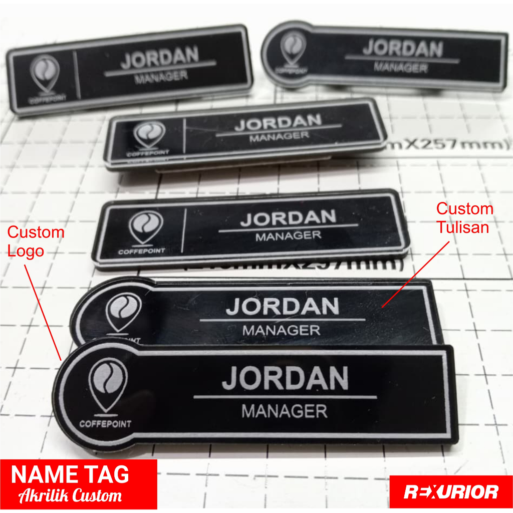 Nametag Akrilik Custom Grafir Laser Hitam Badge Papan Nama