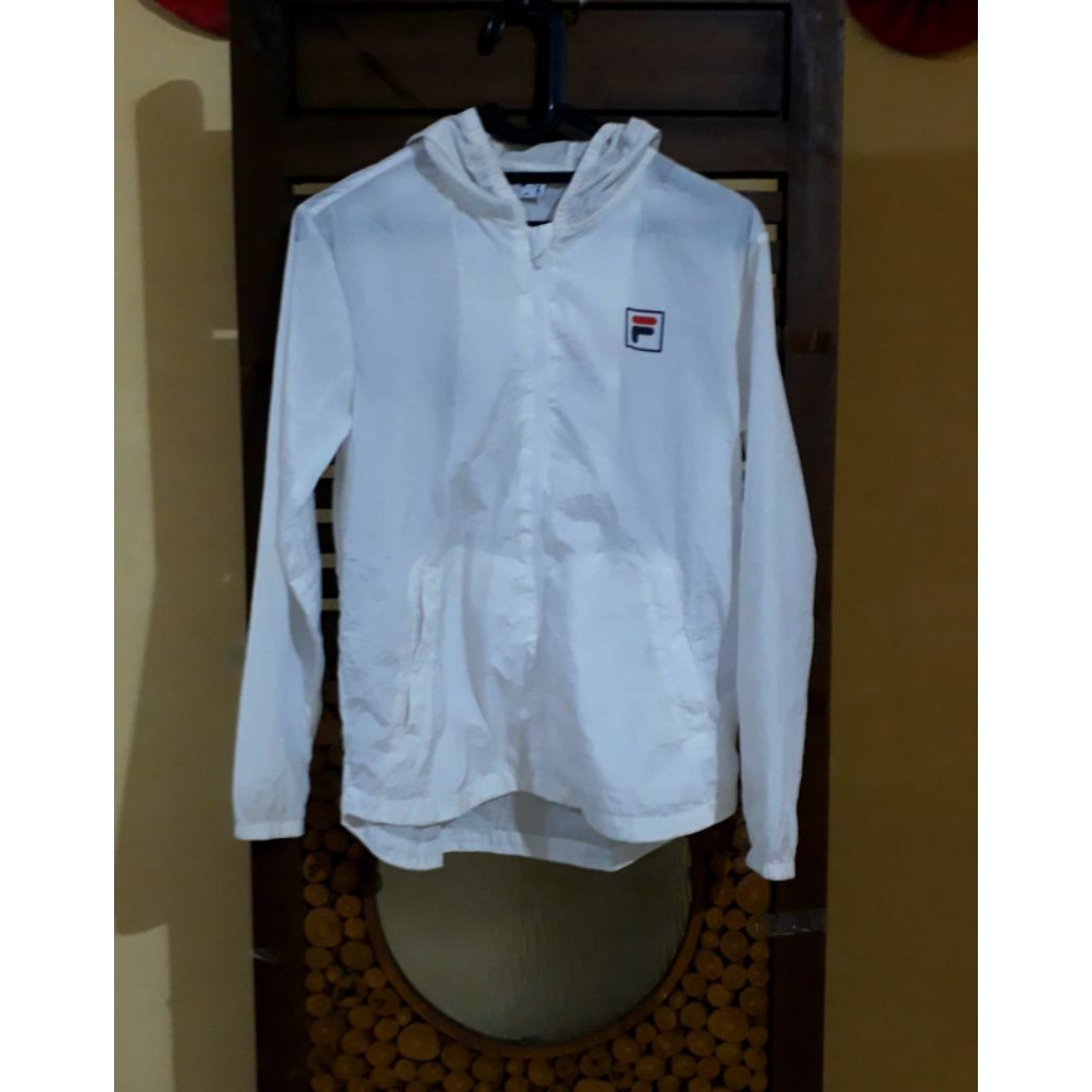 WHITE FILA BIG LOGO OUTER RUNNING JACKET HOODIE PL GY-DC