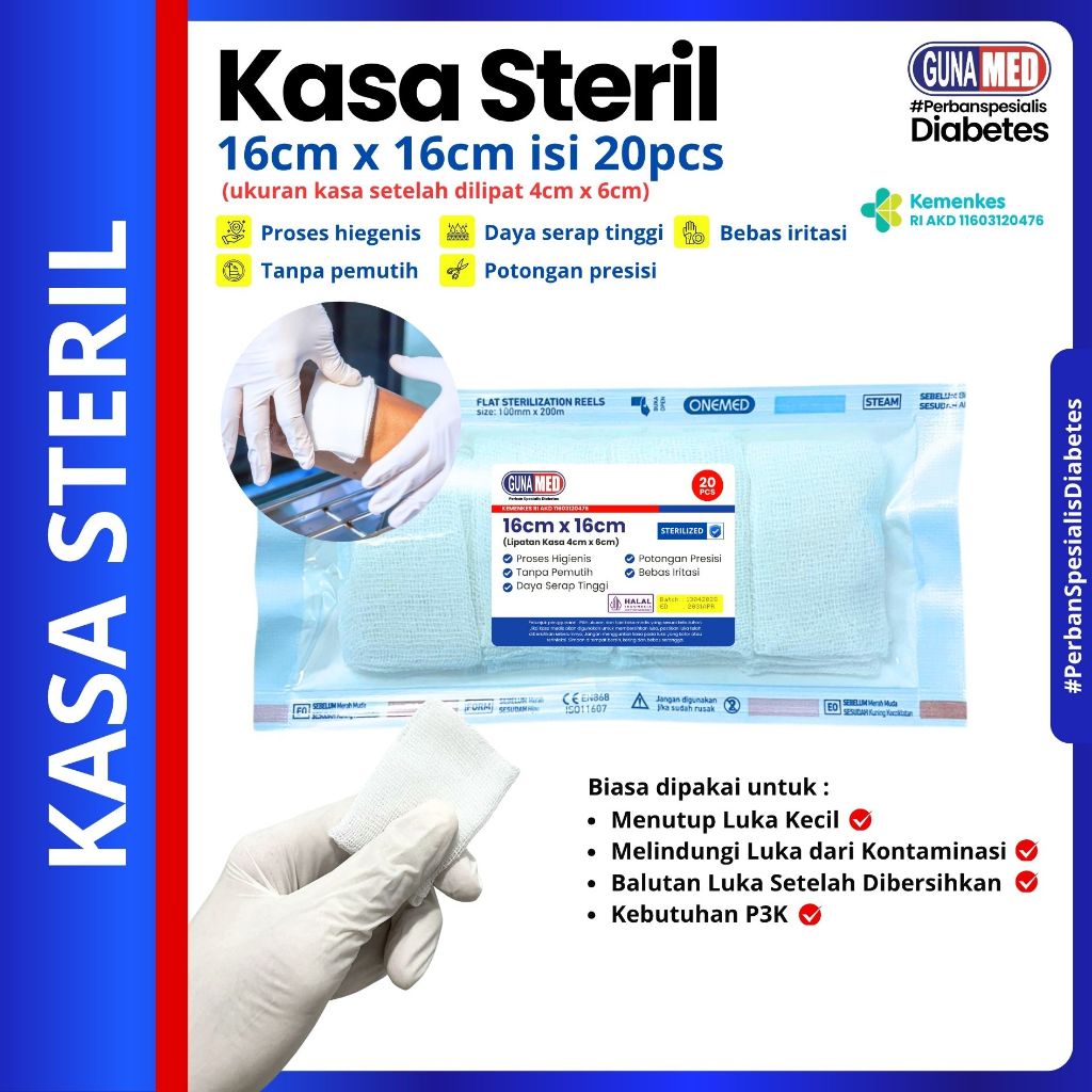 KASA STERIL GUNAMED / KASA 16CM X 16CM ISI 20 PCS / LIPATAN KASA 4CM X 6CM