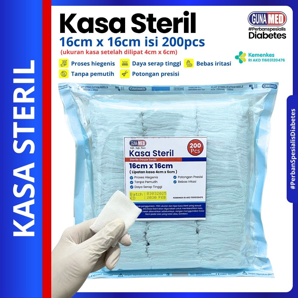 [TERLARIS] KASA STERIL GUNAMED / SEBELUM DI LIPAT 16CM X 16CM ISI 200 PCS / HASIL LIPATAN 4CM X 6CM