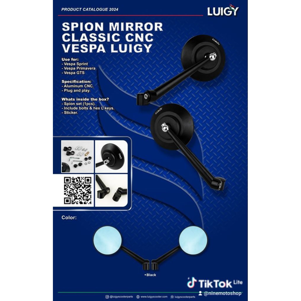 Spion Mirror Classic Cnc Vespa Black Luigy