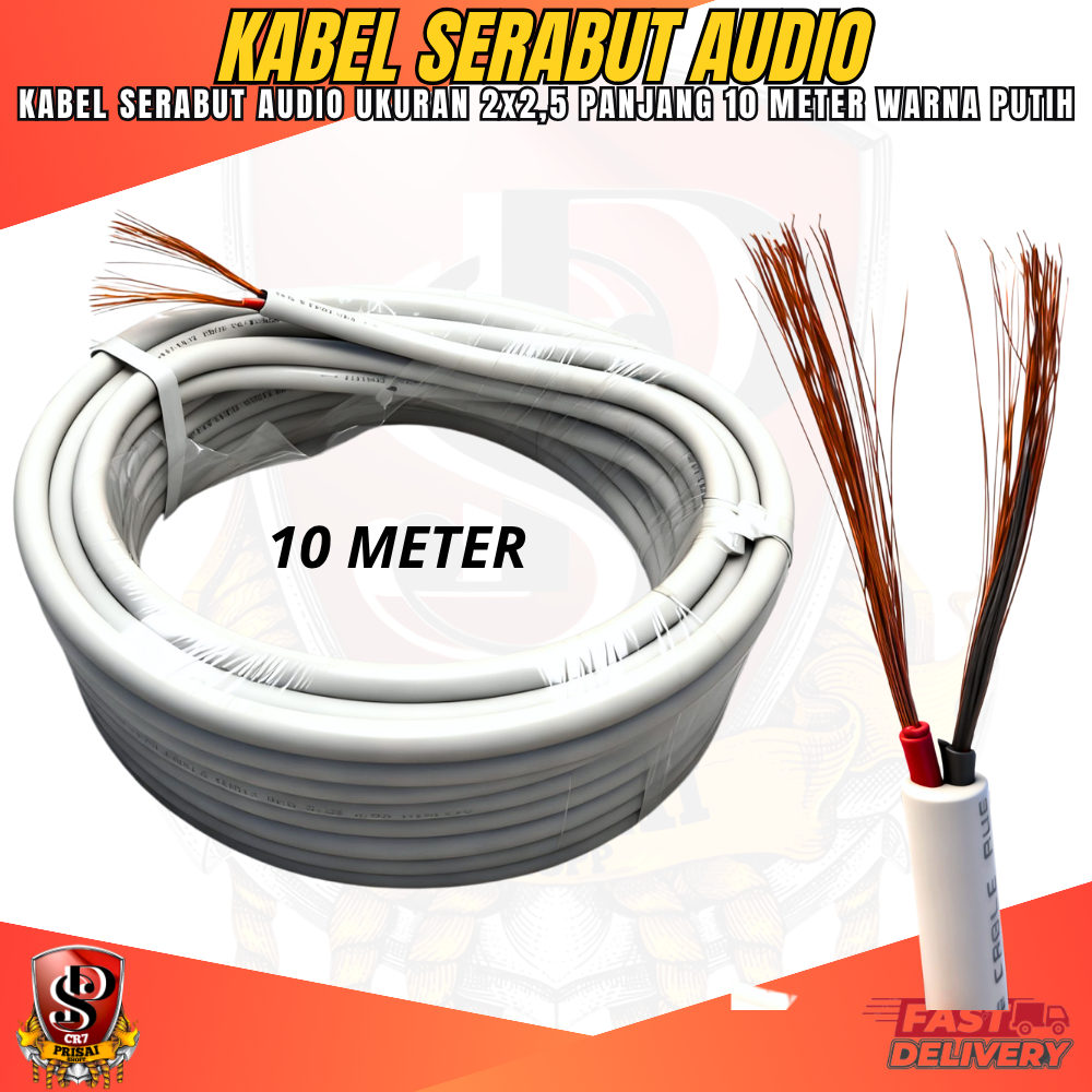 2x2,5 PUTIH Kabel Serabut Audio 10 METER / Fleksibel Kabel Serabut 2x2,5 Warna PUTIH Panjang 10METER