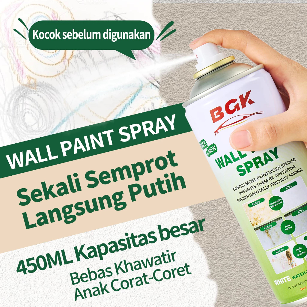 BGK Cat Semprot Tembok Warna Putih, Cat Lateks untuk Perbaikan Dinding, Pasta Tambal Tembok Serbagun
