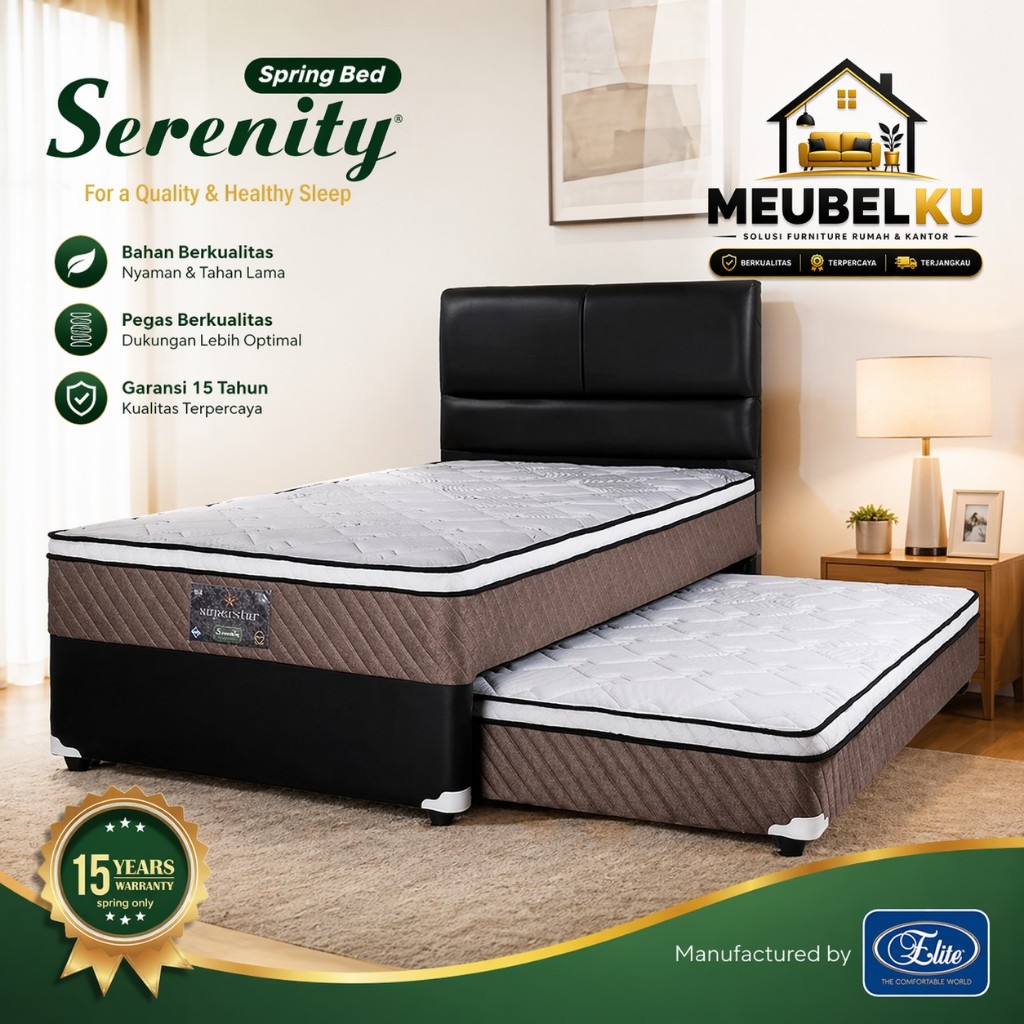 Kasur Springbed ELITE SERENITY SUPERSTAR 2IN1 - Kasur Sorong Minimalis, Cocok Untuk Anak/Kost, Nyama
