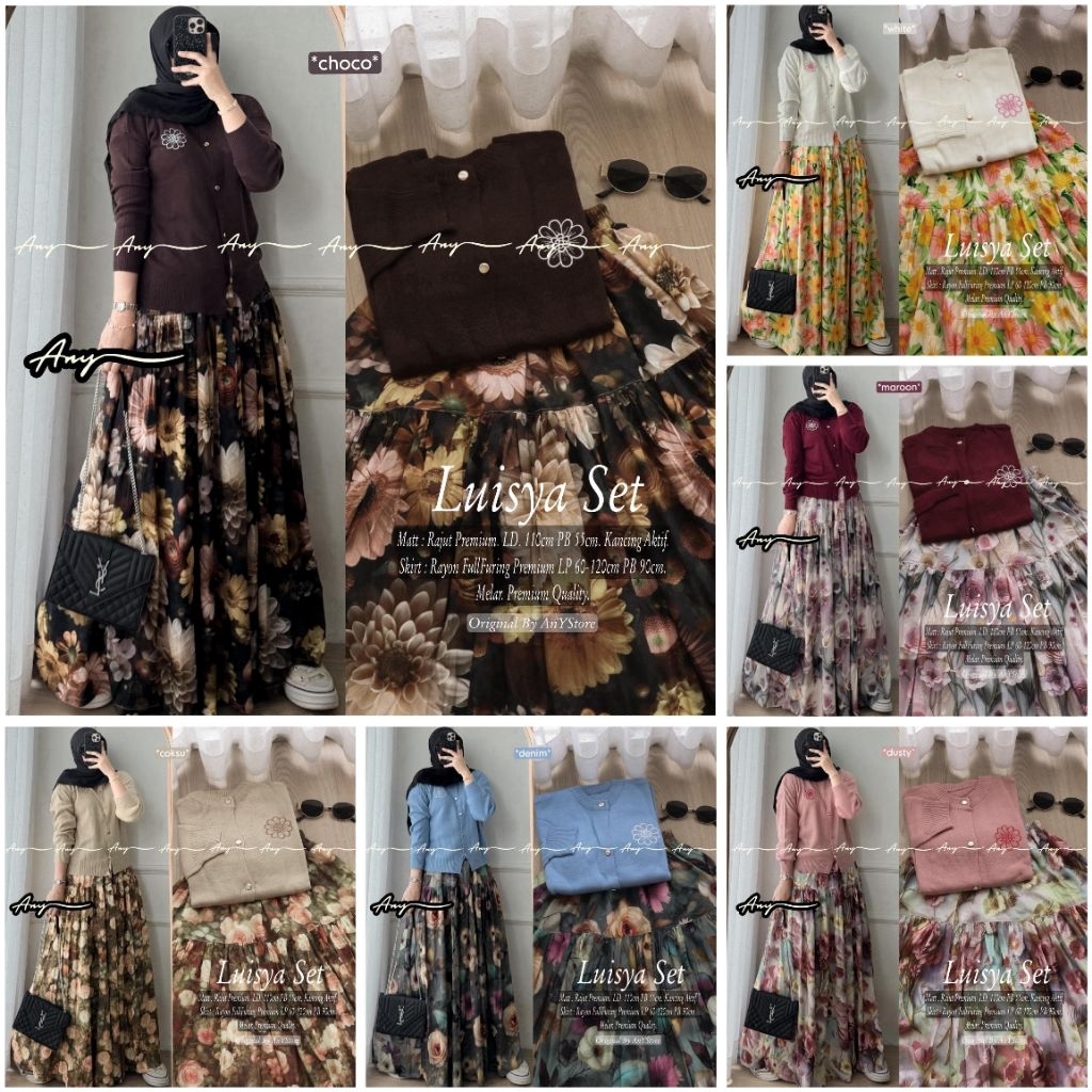 ester lily one set rok rayon plisket floral by A.N.Y blouse rajut setelan jeans wanita rok cargo one